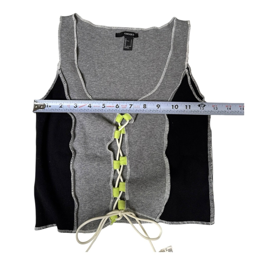 Forever 21 Women's Knit Grey Tank Top with Tie Up‎ Front Size S 108 - Picture 2 of 6